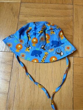 Kids Blue Jungle Animal Sun Hat with Chin Ties